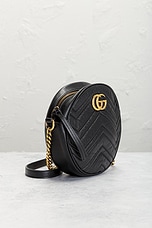 FWRD Renew Gucci Mini GG Marmont Round Shoulder Bag in Black, view 4, click to view large image.