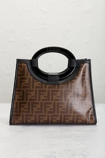 FWRD Renew Fendi Zucca Runaway Shopper Handbag in Brown, view 3, click to view large image.