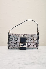 FWRD Renew Fendi Zucchino Crystal Baguette Shoulder Bag in Gray, Navy, & Silver, view 2, click to view large image.