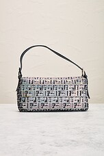 FWRD Renew Fendi Zucchino Crystal Baguette Shoulder Bag in Gray, Navy, & Silver, view 3, click to view large image.