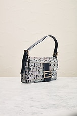 FWRD Renew Fendi Zucchino Crystal Baguette Shoulder Bag in Gray, Navy, & Silver, view 4, click to view large image.