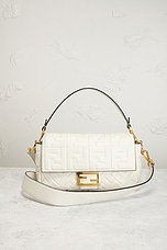 FWRD Renew Fendi Zucca Baguette Shoulder Bag in White, view 2, click to view large image.