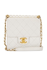 FWRD Renew Chanel Lambskin Mini Square Pearl Crush Flap Bag in White, view 1, click to view large image.