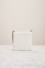 FWRD Renew Chanel Lambskin Mini Square Pearl Crush Flap Bag in White, view 3, click to view large image.