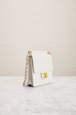 FWRD Renew Chanel Lambskin Mini Square Pearl Crush Flap Bag in White, view 4, click to view large image.