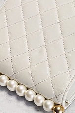 FWRD Renew Chanel Lambskin Mini Square Pearl Crush Flap Bag in White, view 5, click to view large image.