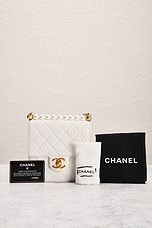 FWRD Renew Chanel Lambskin Mini Square Pearl Crush Flap Bag in White, view 8, click to view large image.