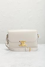 FWRD Renew Celine Calfskin Triomphe Shoulder Bag in Light Stone, view 2, click to view large image.