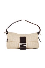 FWRD Renew Fendi Zucca Mama Baguette Shoulder Bag in Beige, view 1, click to view large image.