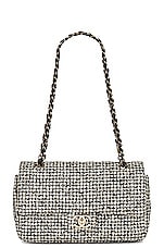 FWRD Renew Chanel Tweed Matelasse Chain Double Flap Shoulder Bag in Black & White, view 1, click to view large image.