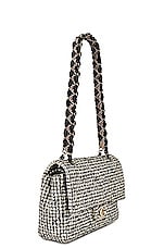 FWRD Renew Chanel Tweed Matelasse Chain Double Flap Shoulder Bag in Black & White, view 3, click to view large image.
