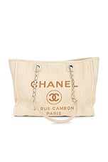 FWRD Renew Chanel Deauville Tote Bag in Beige, view 1, click to view large image.