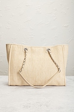 FWRD Renew Chanel Deauville Tote Bag in Beige, view 3, click to view large image.