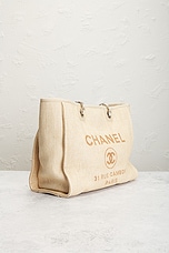 FWRD Renew Chanel Deauville Tote Bag in Beige, view 4, click to view large image.