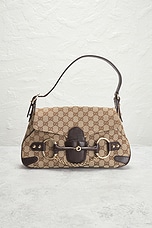 FWRD Renew Gucci Horsebit 1955 Shoulder Bag in Beige, view 2, click to view large image.