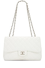 FWRD Renew Chanel Jumbo White Caviar Leather Single Flap Bag in White, view 1, click to view large image.
