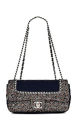 FWRD Renew Chanel Quilted Tweed Flap Chain Shoulder Bag in Navy, view 1, click to view large image.