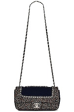 FWRD Renew Chanel Quilted Tweed Flap Chain Shoulder Bag in Navy, view 5, click to view large image.
