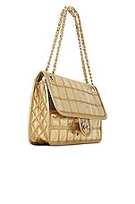 FWRD Renew Chanel Ice Cube Vinyl &amp; Leather Single Flap Double Chain Bag in Gold, view 3, click to view large image.