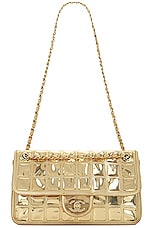 FWRD Renew Chanel Ice Cube Vinyl &amp; Leather Single Flap Double Chain Bag in Gold, view 5, click to view large image.