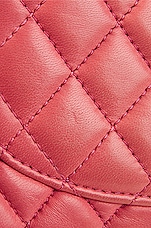 FWRD Renew Chanel Matelasse East West Valentine Charms Lambskin Single Flap Double Chain Bag in Pink, view 8, click to view large image.