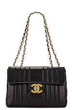 FWRD Renew Chanel Jumbo Mademoiselle Single Flap Shoulder Bag in Black, view 1, click to view large image.