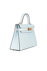 FWRD Renew Hermes Kelly 20 Mini Sellier Shoulder Bag in Blue, view 3, click to view large image.