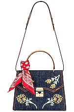 FWRD Renew Mark Cross Lady Madeline Bag in Indigo & Luggage, view 1, click to view large image.
