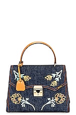 FWRD Renew Mark Cross Lady Madeline Bag in Indigo & Luggage, view 2, click to view large image.