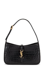 FWRD Renew Saint Laurent Le 5 A 7 Embossed Croc Hobo Bag in Noir, view 1, click to view large image.