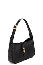FWRD Renew Saint Laurent Le 5 A 7 Embossed Croc Hobo Bag in Noir, view 3, click to view large image.
