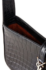 FWRD Renew Saint Laurent Le 5 A 7 Embossed Croc Hobo Bag in Noir, view 6, click to view large image.