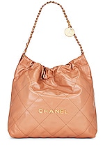 FWRD Renew Chanel Quilted Shiny Calfskin 22 Hobo Bag in Caramel, view 1, click to view large image.
