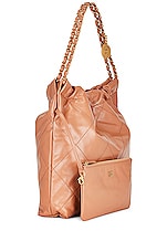 FWRD Renew Chanel Quilted Shiny Calfskin 22 Hobo Bag in Caramel, view 3, click to view large image.