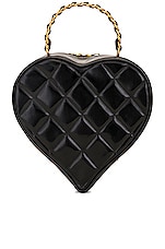 FWRD Renew Chanel Vintage Heart Shape CC Vanity Patent Bag in Black & White, view 2, click to view large image.