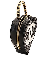 FWRD Renew Chanel Vintage Heart Shape CC Vanity Patent Bag in Black & White, view 4, click to view large image.