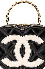 FWRD Renew Chanel Vintage Heart Shape CC Vanity Patent Bag in Black & White, view 6, click to view large image.