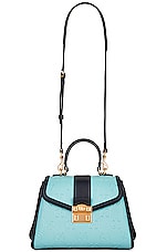 FWRD Renew Gucci GG Marmont Top Handle Bag in Blue, view 1, click to view large image.