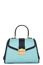 FWRD Renew Gucci GG Marmont Top Handle Bag in Blue, view 2, click to view large image.