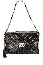 FWRD Renew Chanel Vintage Matelasse Lamb Deca Coco Tassel Chain Shoulder Bag in Black, view 1, click to view large image.