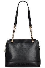 FWRD Renew Chanel Logo Chain Tote Bag in Black, view 1, click to view large image.