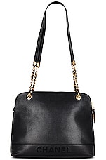 FWRD Renew Chanel Logo Chain Tote Bag in Black, view 2, click to view large image.