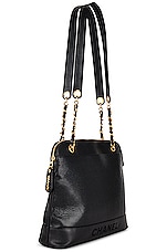 FWRD Renew Chanel Logo Chain Tote Bag in Black, view 3, click to view large image.