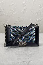 FWRD Renew Chanel Medium Boy Chain Flap Bag in Black, view 2, click to view large image.