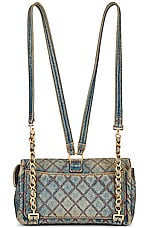 FWRD Renew Chanel Vintage Denim Flap Backpack in Blue, view 2, click to view large image.
