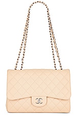 FWRD Renew Chanel Large Quilted Caviar Classic Single Flap Shoulder Bag in Beige, view 1, click to view large image.