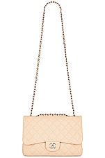 FWRD Renew Chanel Large Quilted Caviar Classic Single Flap Shoulder Bag in Beige, view 5, click to view large image.