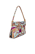 FWRD Renew Fendi Satin Psychedelic Print Baguette Shoulder Bag in Multicolor, view 3, click to view large image.