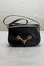 FWRD Renew Gucci Vintage Leather Horsebit Shoulder Bag in Black, view 2, click to view large image.