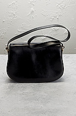 FWRD Renew Gucci Vintage Leather Horsebit Shoulder Bag in Black, view 3, click to view large image.